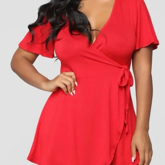 Fashion Nova Red Rhonda Wrap Romper - Picture 2 of 8